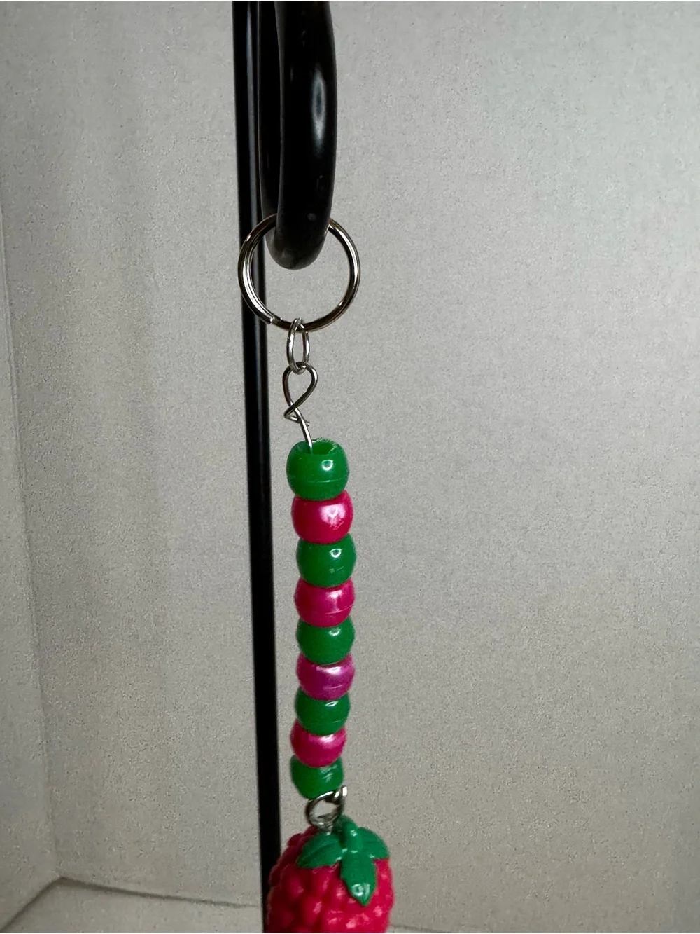 Shopkins Pink Raspberry Bead Keychain with Green Bead Accents